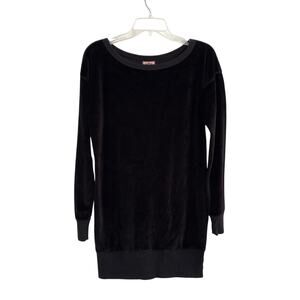 Juicy Couture Black Velour Long Sleeve Tunic Sweatshirt Pullover Y2K Vintage